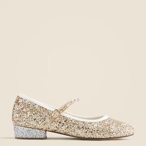Gold Glitter Mary Jane Shoes with Silver Heel